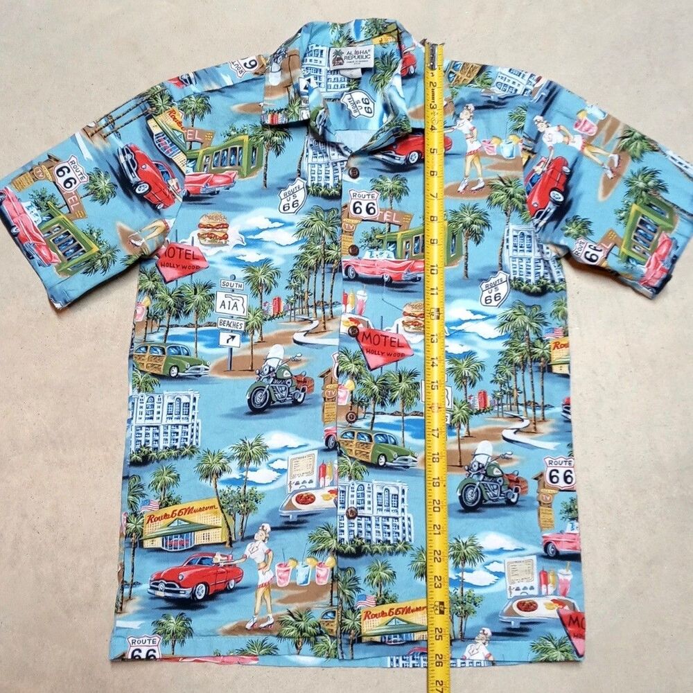 VTG Aloha Republic Hawaiian Route 66 Shirt SMALL Made USA Rockabilly Americana - Picture 7 of 8